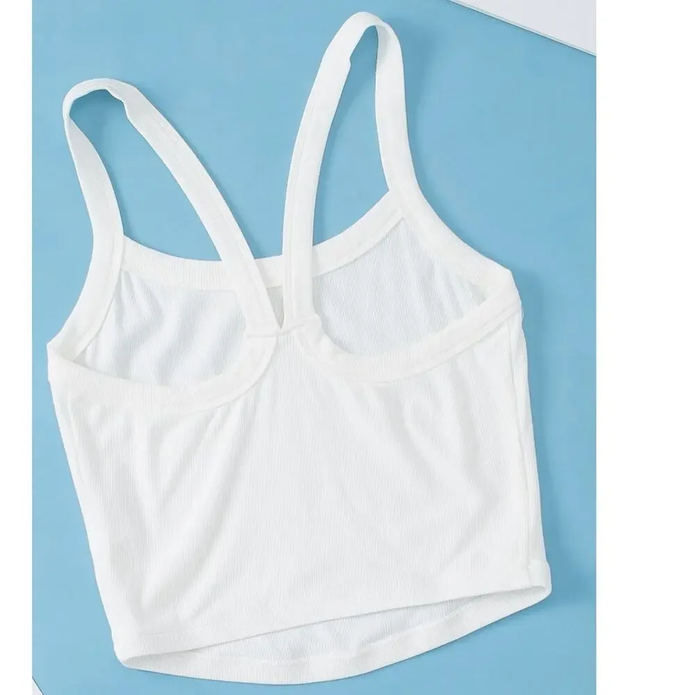 White Athletic Ribbed Cropped Cami Top New Size Large